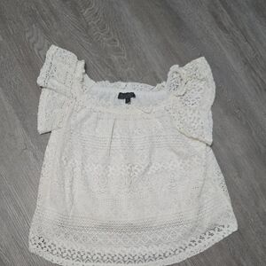 Topshop Cream Lace Off-Shoulder Blouse